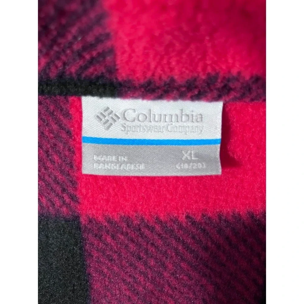 Columbia Red Black Buffalo Plaid Full Zip Fleece Jacket Youth XL 18/20